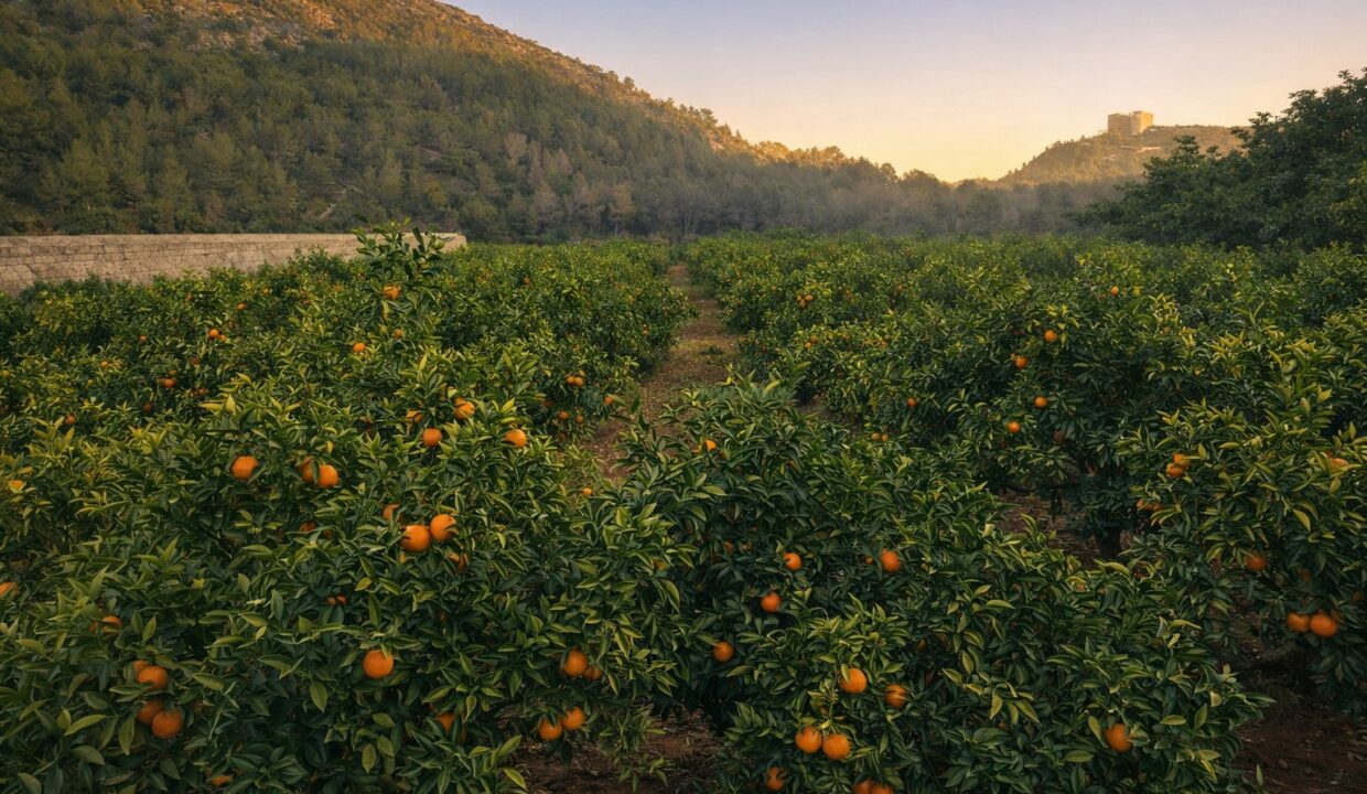 Atardecer en el huerto de naranjos