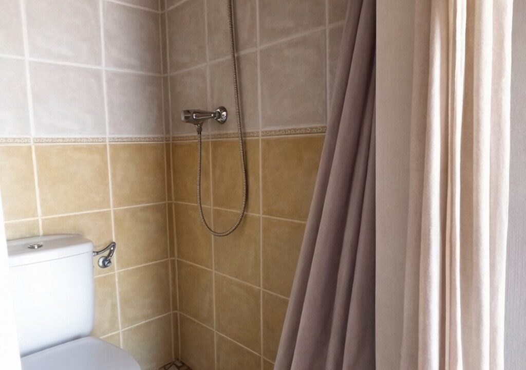 Baño minimalista con ducha y detalles en madera