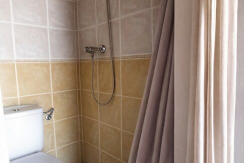 Baño minimalista con ducha y detalles en madera