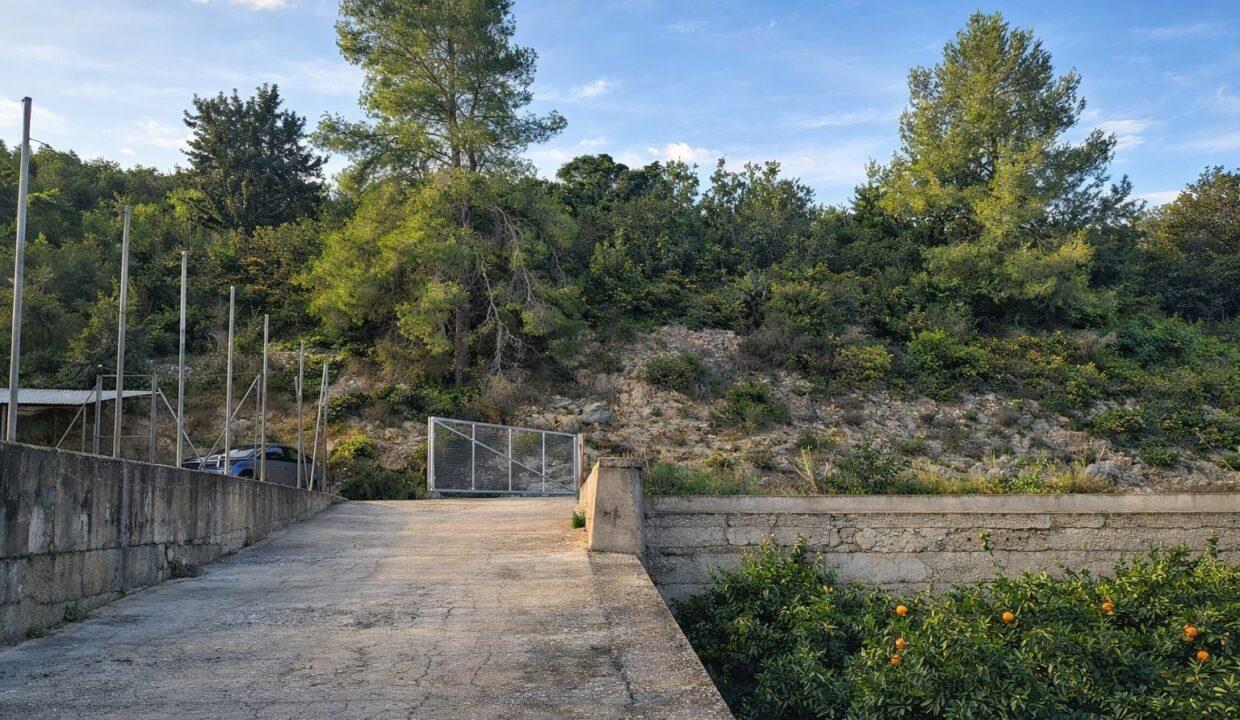 Camino hacia la puerta metálica