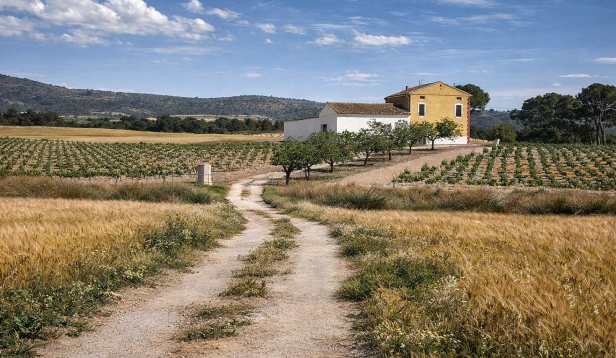 Camino rural entre campos y viñedos