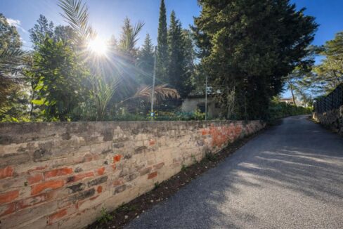 Camino rural junto a muro antiguo