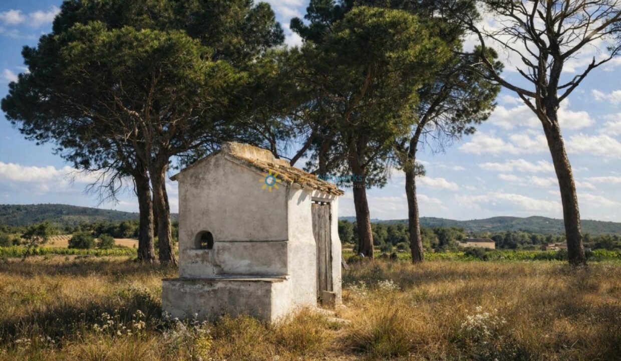 Capilla en el campo iluminada por el sol