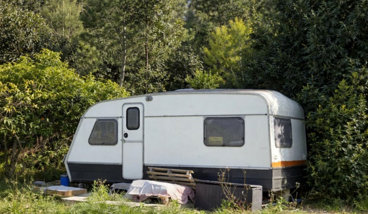 Caravana en un claro del bosque
