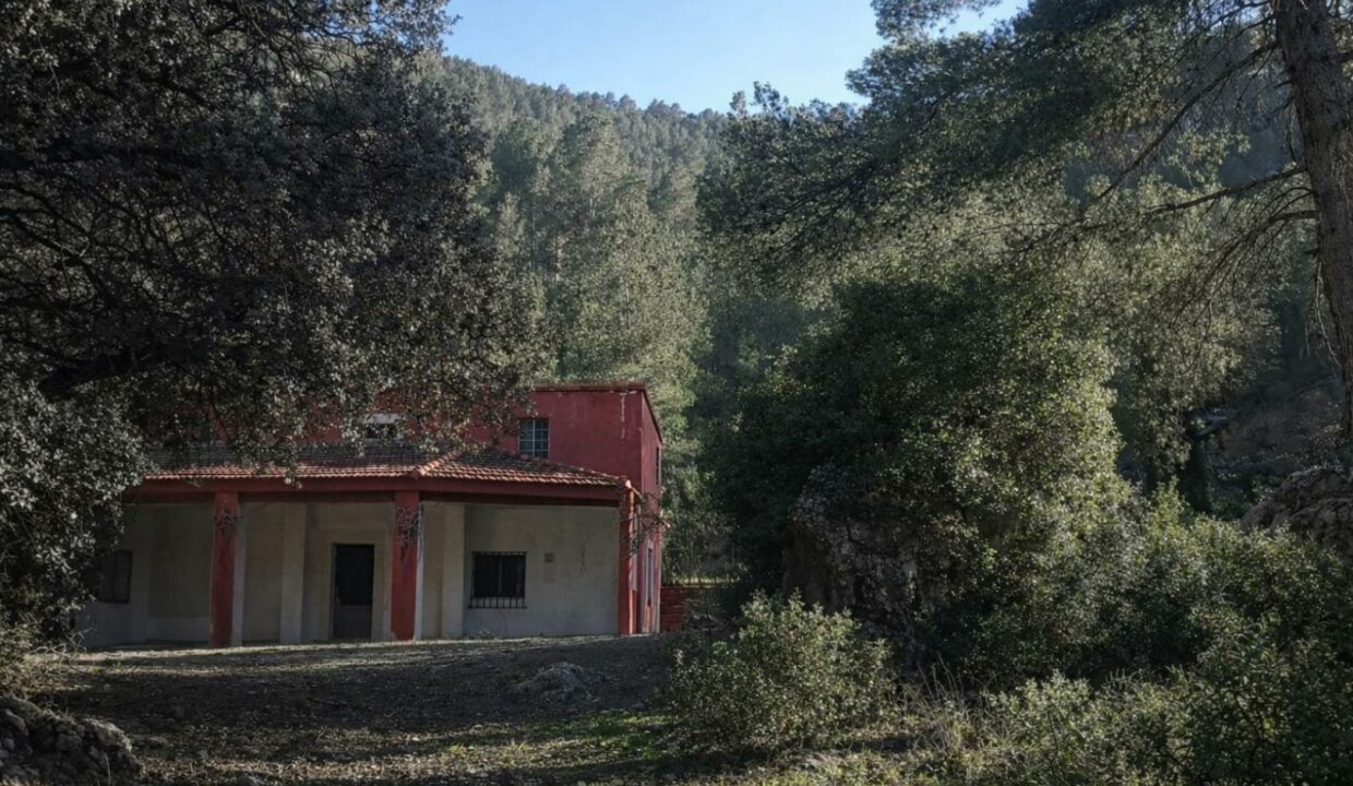Casa roja en el bosque montañoso (1)