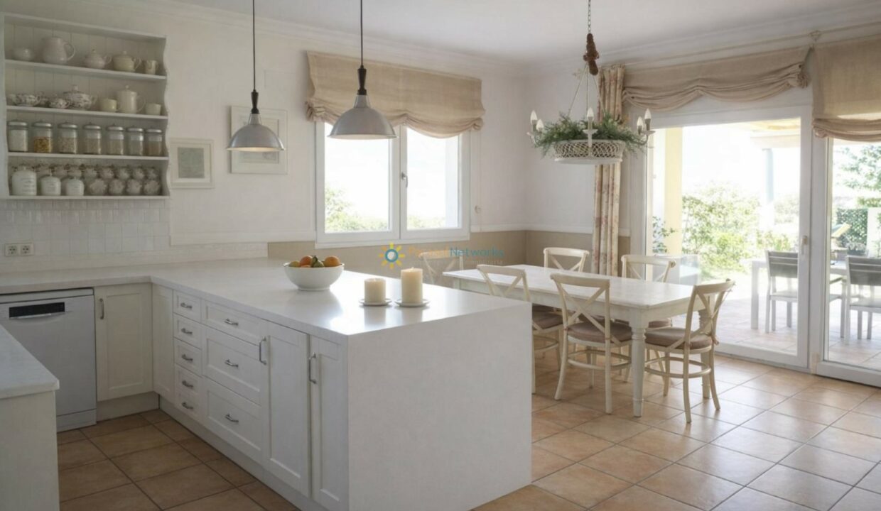 Cocina moderna con comedor luminoso