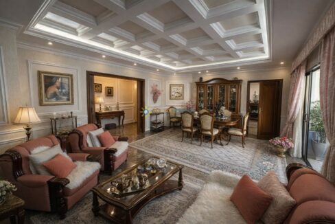 Elegante salón y comedor de lujo