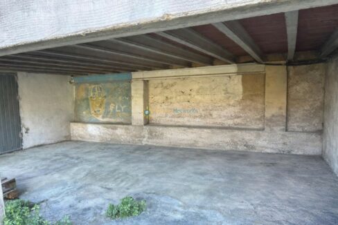 Garaje vacío con mural de perro