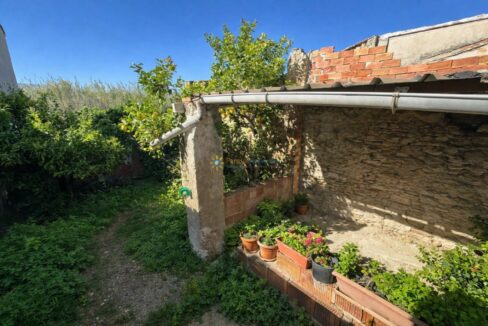 Jardín soleado y rincón rústico