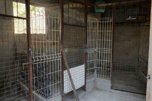 Jaula vacía en habitación gris