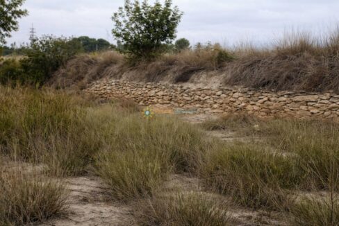Muro de piedra en paisaje rural