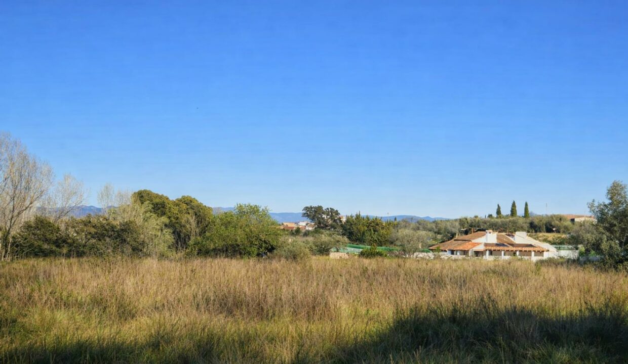 Paisaje rural con casa y montañas
