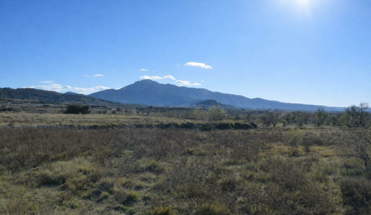 Paisaje rural con montañas al fondo