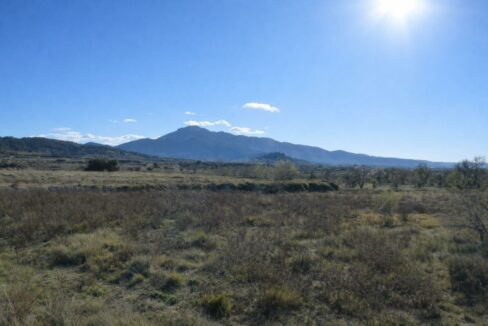 Paisaje rural con montañas al fondo