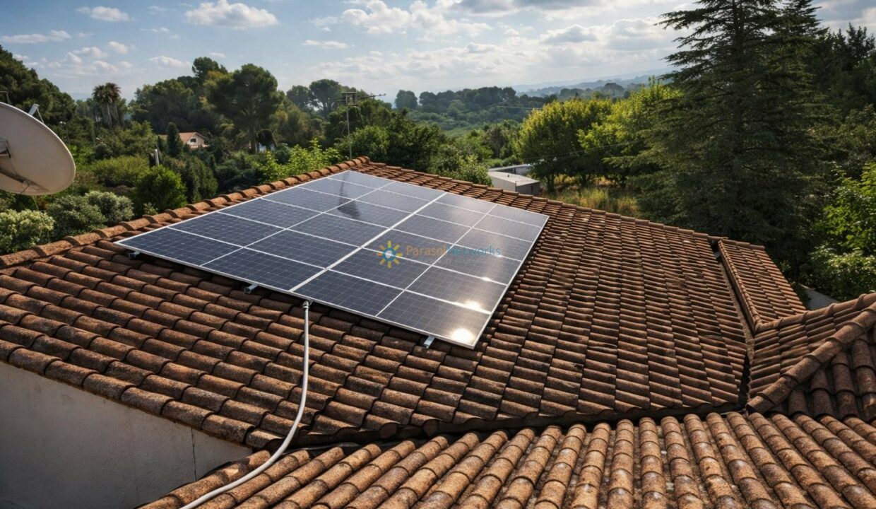 Paneles solares sobre tejado de terracota