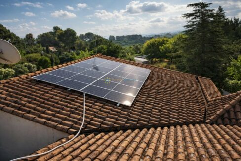 Paneles solares sobre tejado de terracota