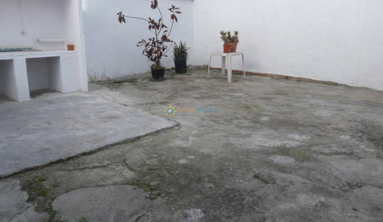 Patio simple con plantas y lavabo