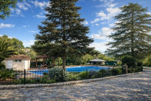 Piscina rodeada de naturaleza y sombra