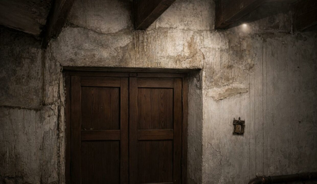 Puertas antiguas en una habitación deteriorada