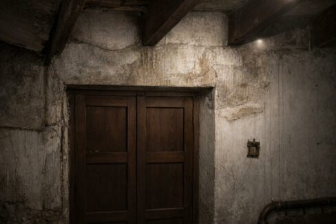 Puertas antiguas en una habitación deteriorada