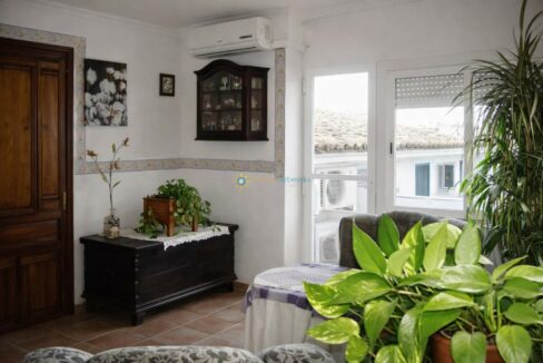 Sala de estar con plantas y arte