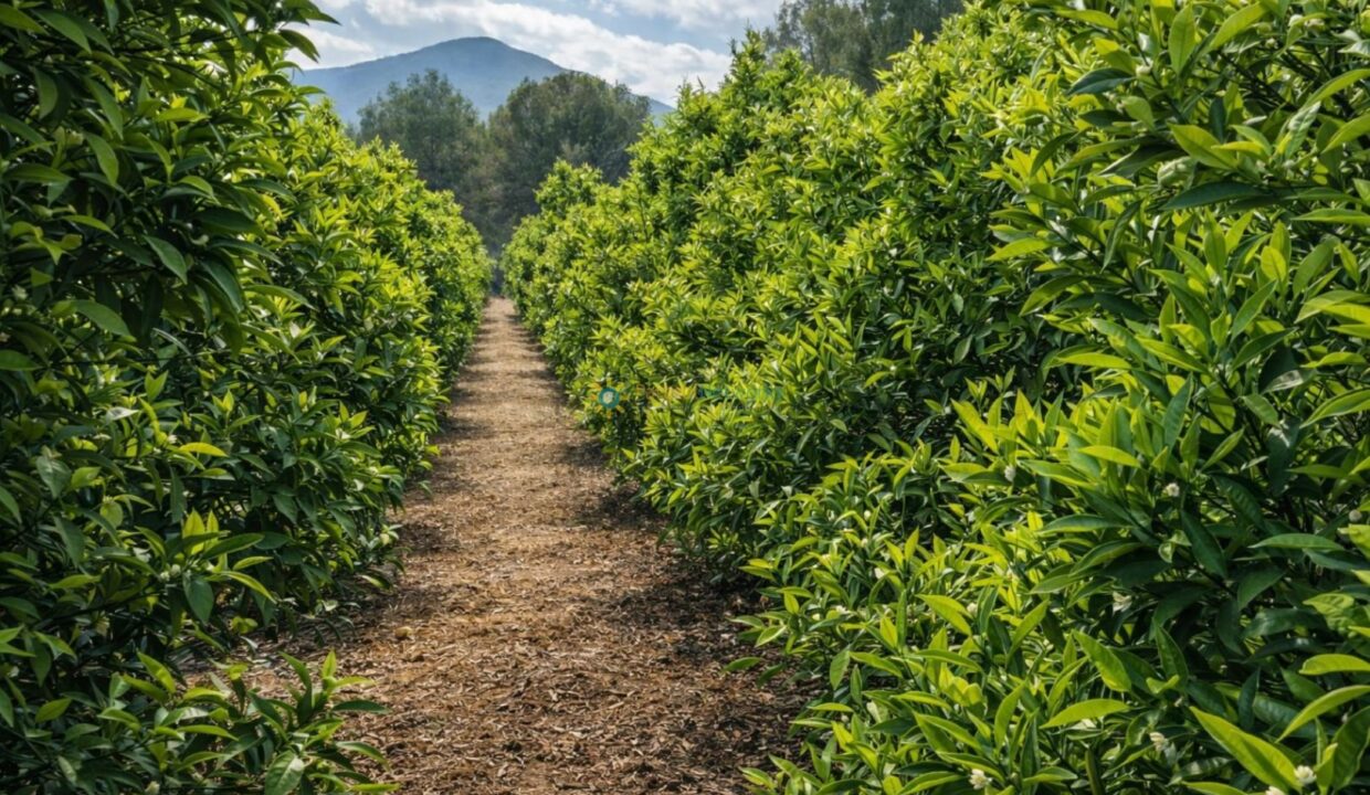 Sendero de cítricos hacia las montañas