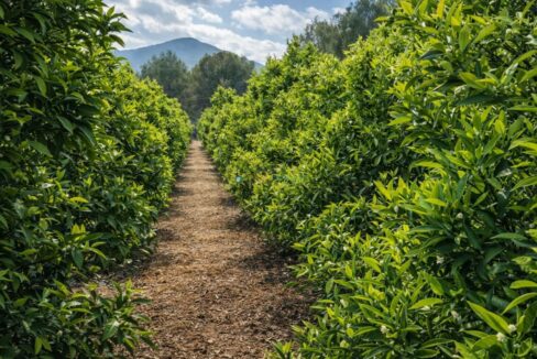 Sendero de cítricos hacia las montañas