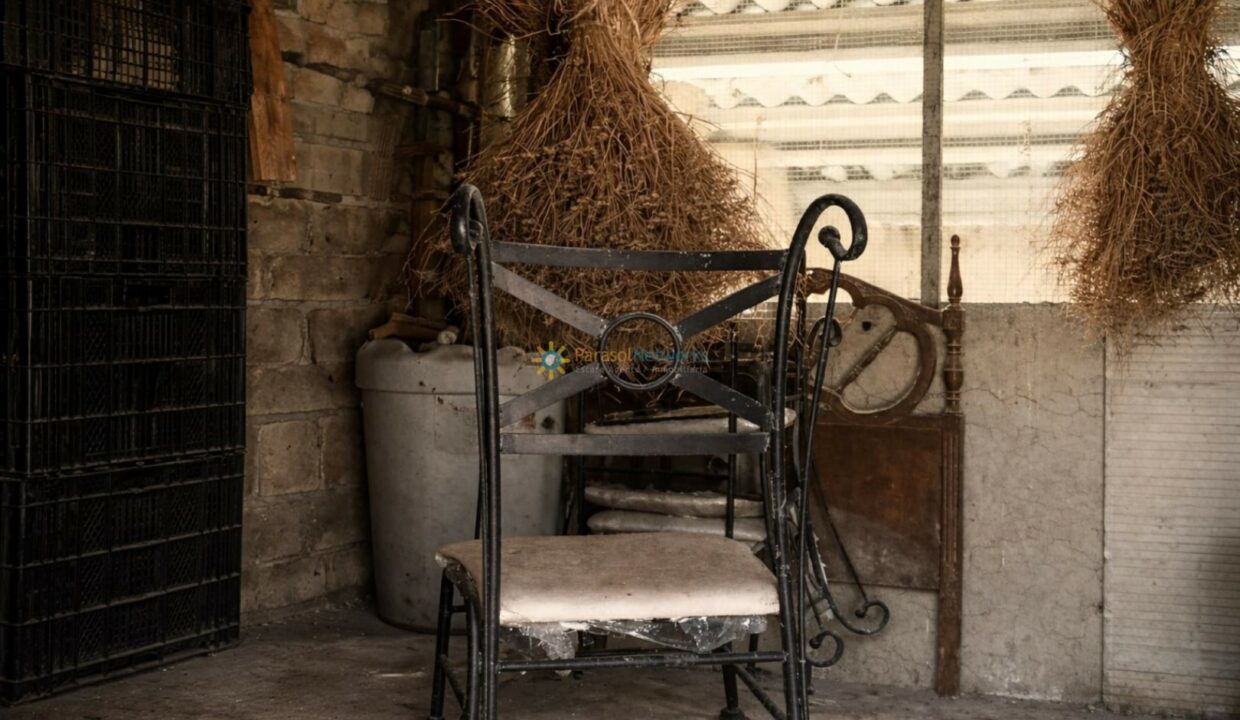 Silla de hierro en cobertizo antiguo (1)