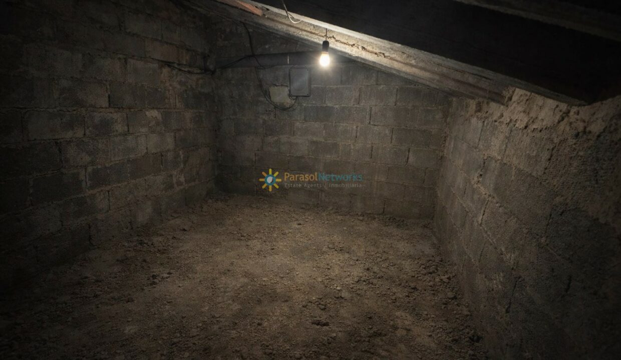 Sótano deteriorado con luz tenue